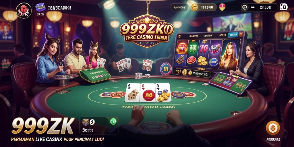 Tangkapan layar dari gameplay 999ZK dengan dealer langsung yang interaktif.